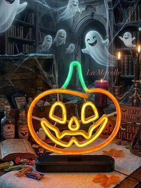 11.5" Lit Neon Halloween Pumpkin  Decoration - Hyde and EEK! Boutique
